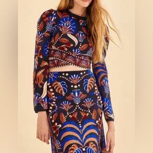 FARM Rio Blue and Orange Patterned Sweater